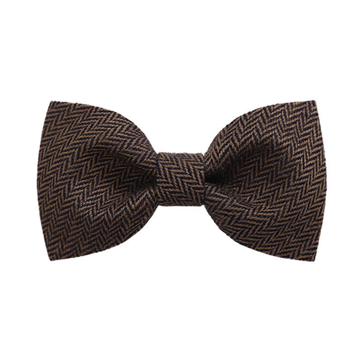 Men's Coffee Herringbone Pattern Woolen Bow Tie