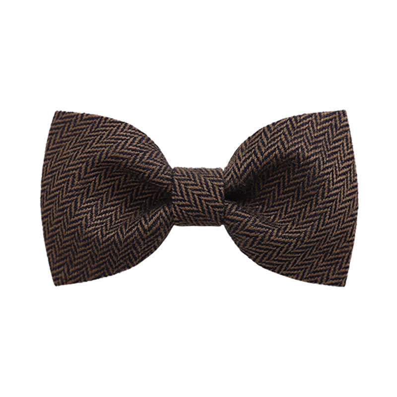 Men's Coffee Herringbone Pattern Woolen Bow Tie - image 0