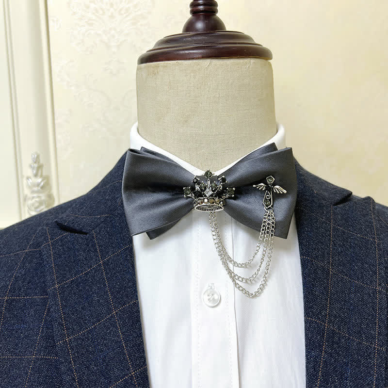 Men's Silver Metal Crown & Cross Chain Bow Tie - Gray / Silver - image 4