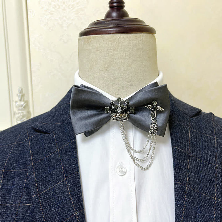 Men's Silver Metal Crown & Cross Chain Bow Tie - Gray / Silver - image 4