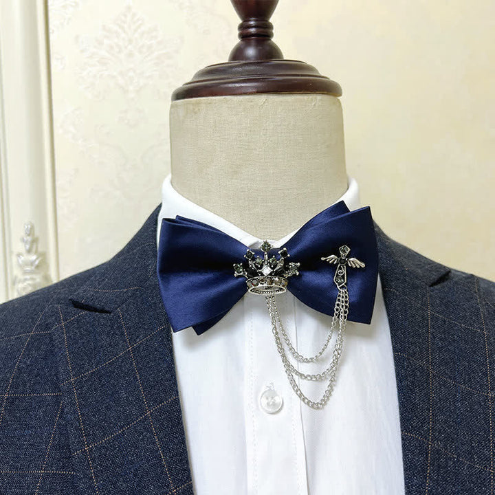 Men's Silver Metal Crown & Cross Chain Bow Tie - Navy / Silver - image 6