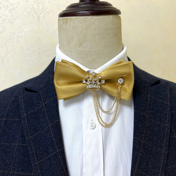 Men's Silver Metal Crown & Cross Chain Bow Tie - Yellow / Gold - image 12