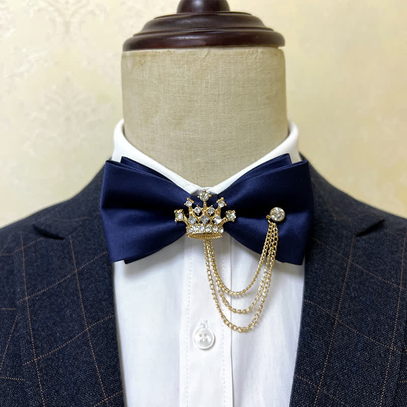 Men's Silver Metal Crown & Cross Chain Bow Tie - Navy / Gold - image 11