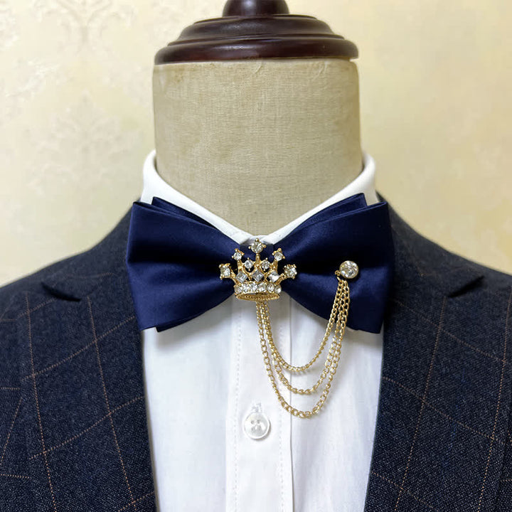 Men's Silver Metal Crown & Cross Chain Bow Tie - Navy / Gold - image 11