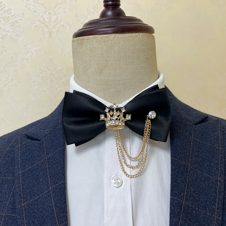Men's Silver Metal Crown & Cross Chain Bow Tie - Black / Gold - image 10