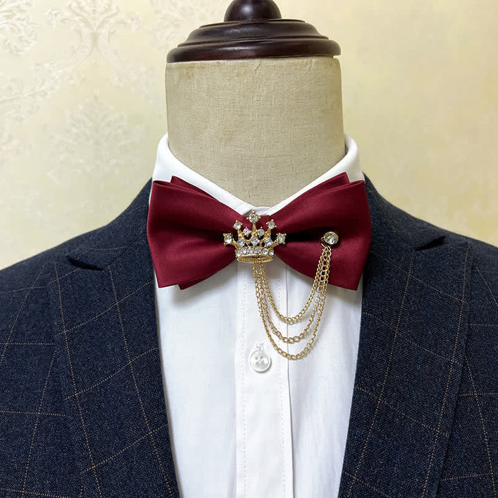 Men's Silver Metal Crown & Cross Chain Bow Tie - Burgundy / Gold - image 13