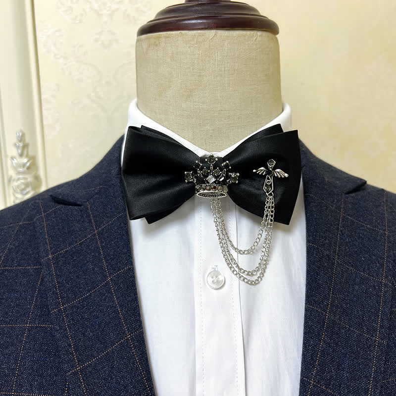 Men's Silver Metal Crown & Cross Chain Bow Tie - Black / Silver - image 8
