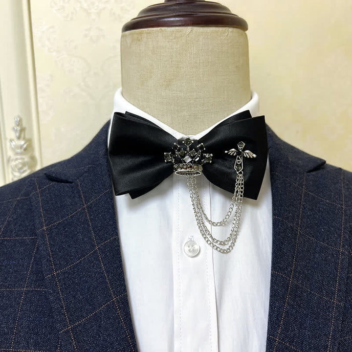 Men's Silver Metal Crown & Cross Chain Bow Tie - Black / Silver - image 8