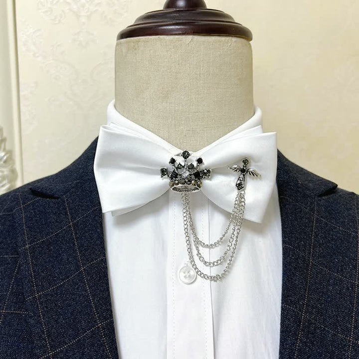 Men's Silver Metal Crown & Cross Chain Bow Tie - White / Silver - image 5