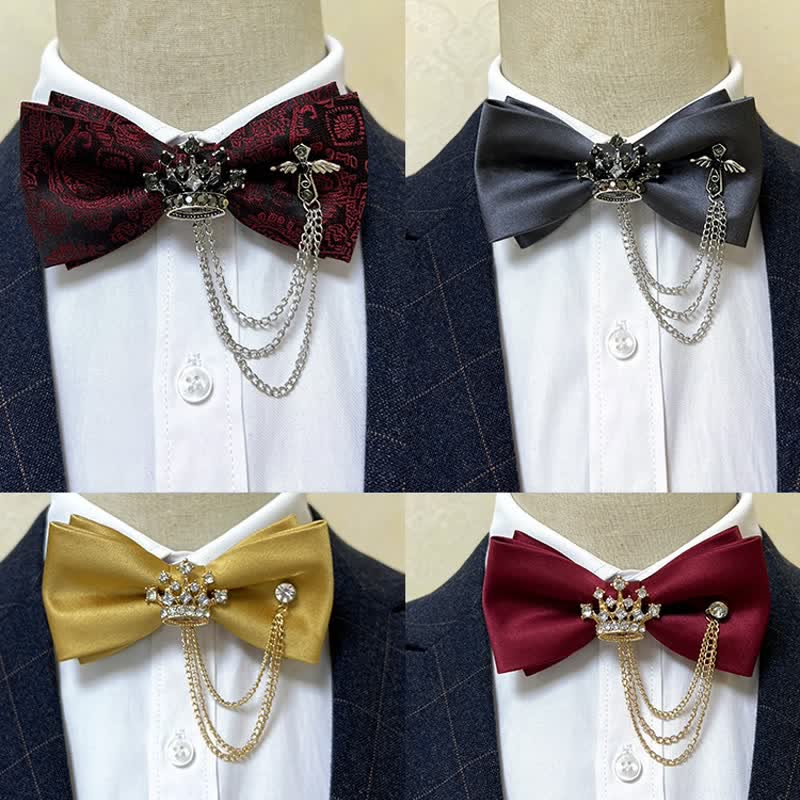 Men's Silver Metal Crown & Cross Chain Bow Tie - image 1