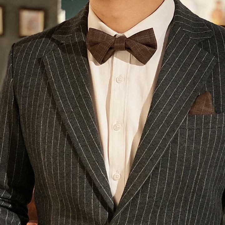 Men's British Style Vintage Dark Brown Plaid Bow Tie - image 6
