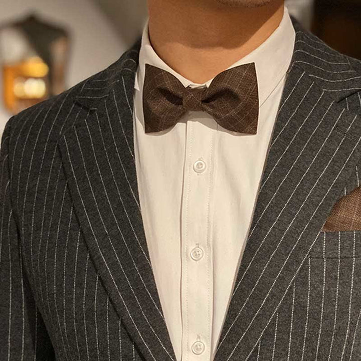 Men's British Style Vintage Dark Brown Plaid Bow Tie - image 1