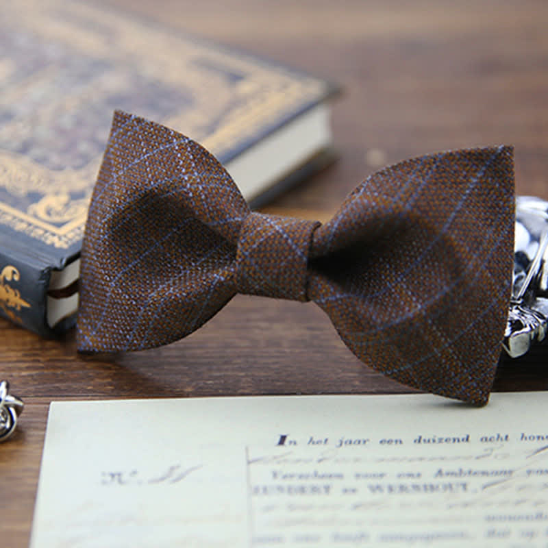 Men's British Style Vintage Dark Brown Plaid Bow Tie - Style #1 - image 2