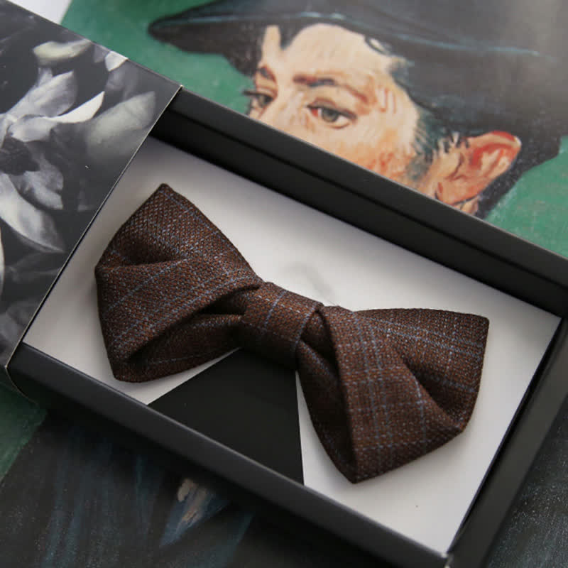 Men's British Style Vintage Dark Brown Plaid Bow Tie - Style #2 - image 5