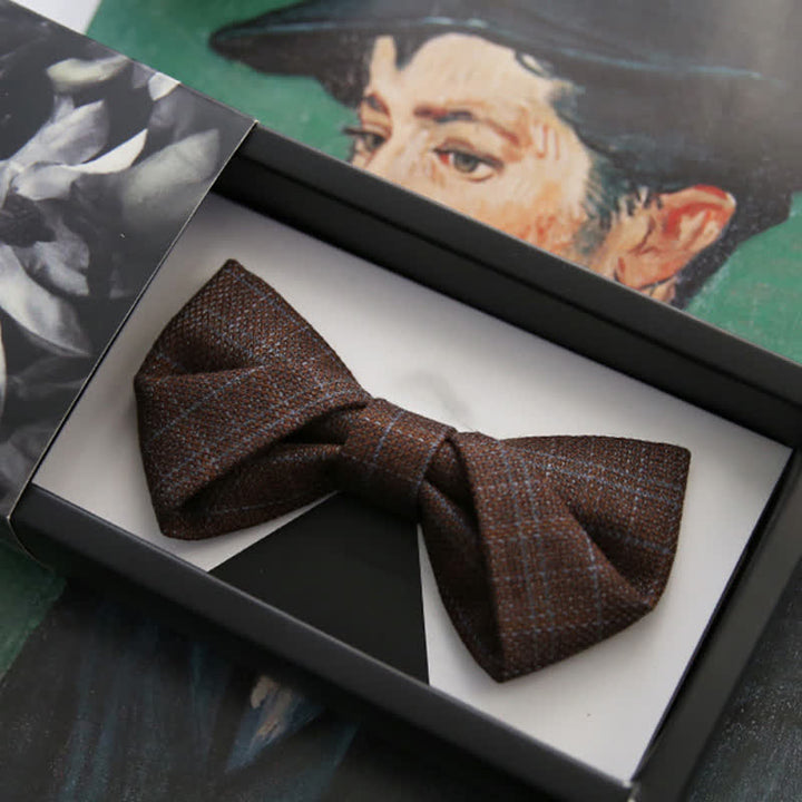 Men's British Style Vintage Dark Brown Plaid Bow Tie - Style #2 - image 5