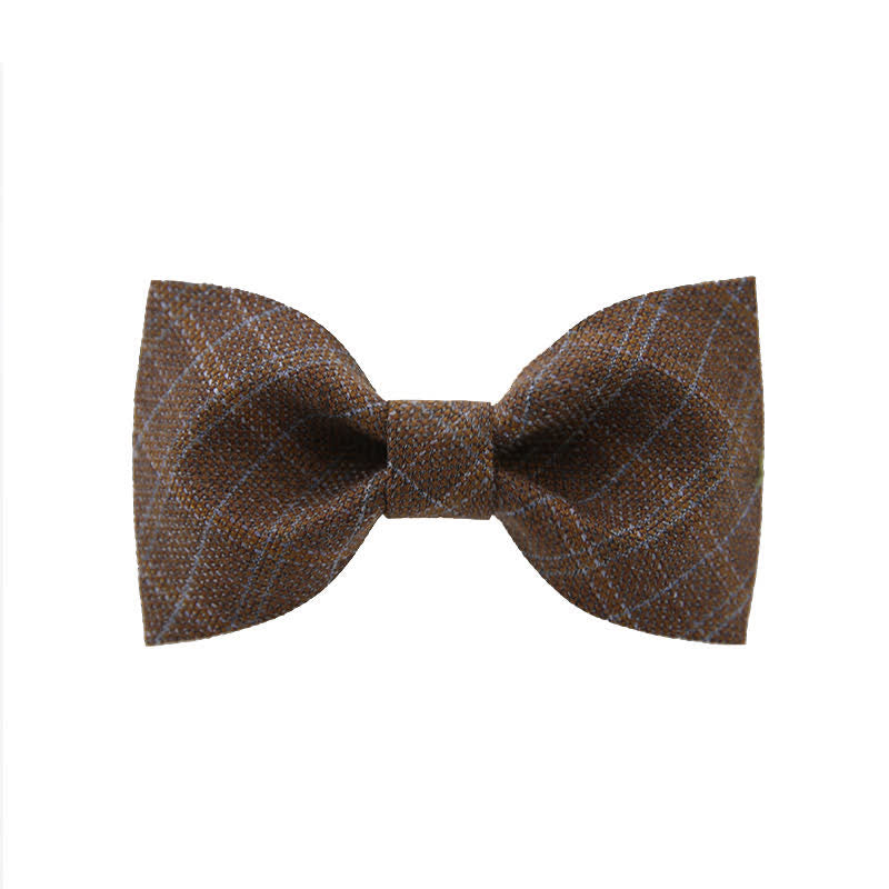 Men's British Style Vintage Dark Brown Plaid Bow Tie - image 4