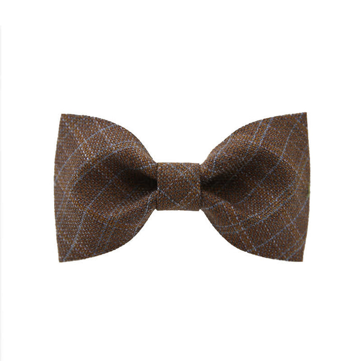 Men's British Style Vintage Dark Brown Plaid Bow Tie - image 4