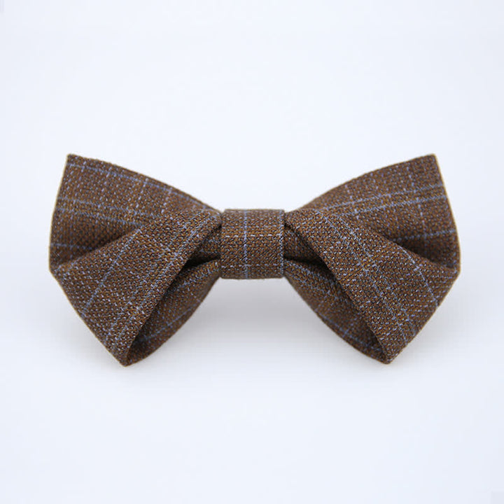 Men's British Style Vintage Dark Brown Plaid Bow Tie - image 7