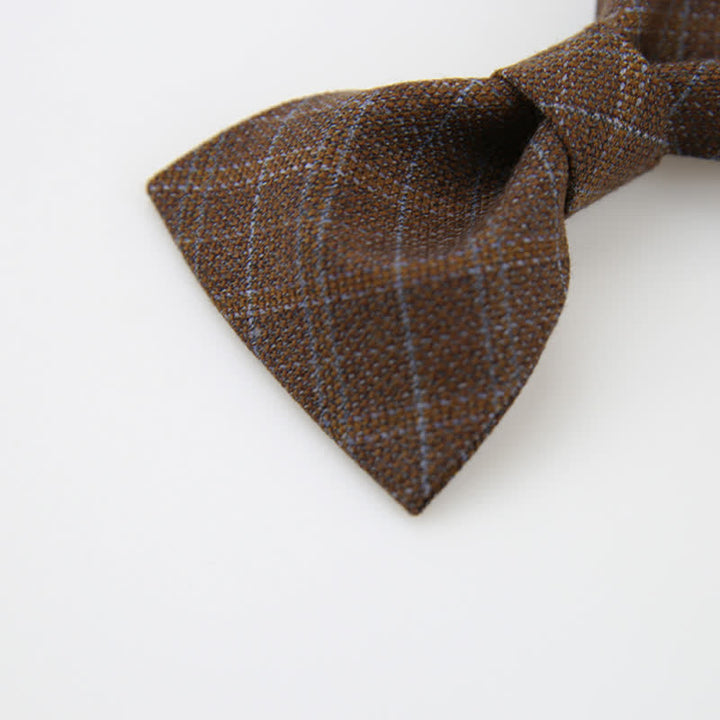 Men's British Style Vintage Dark Brown Plaid Bow Tie - image 3