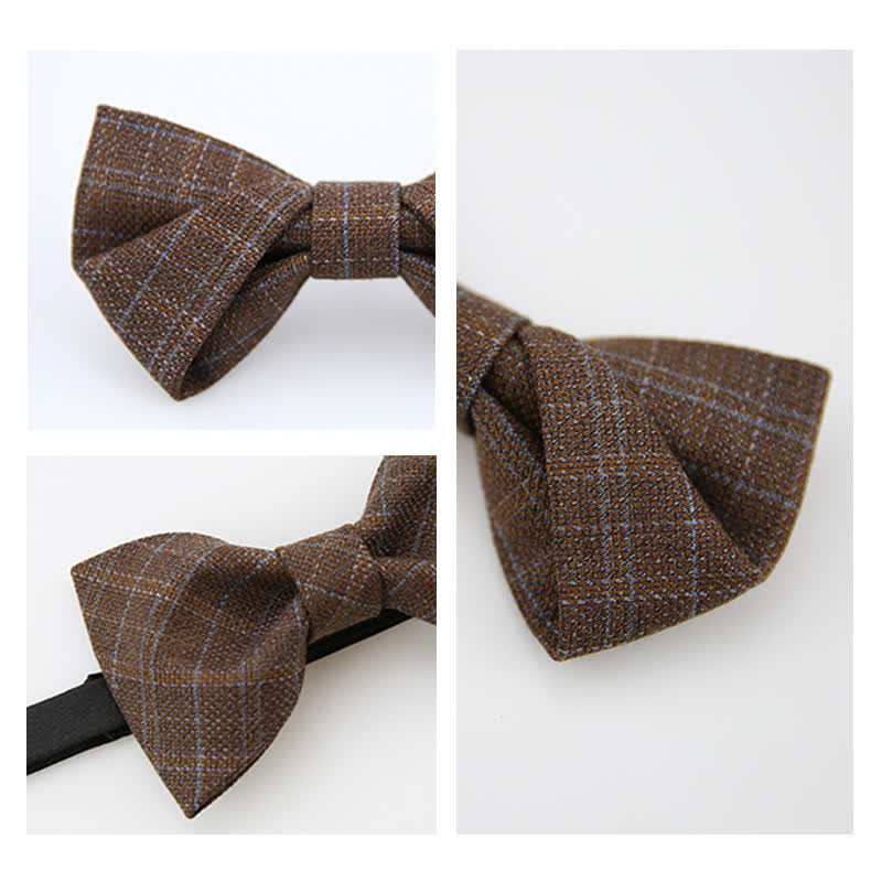 Men's British Style Vintage Dark Brown Plaid Bow Tie - image 8
