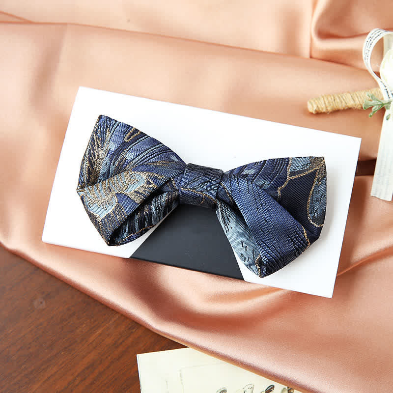 Men's Blue & Gold Bright Floral Jacquard Bow Tie - Style #2 - image 5