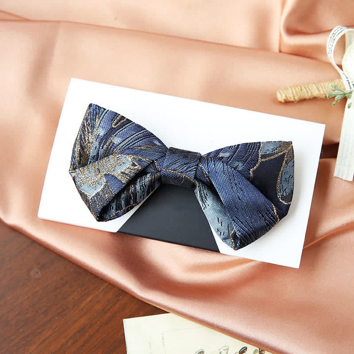 Men's Blue & Gold Bright Floral Jacquard Bow Tie - Style #2 - image 5