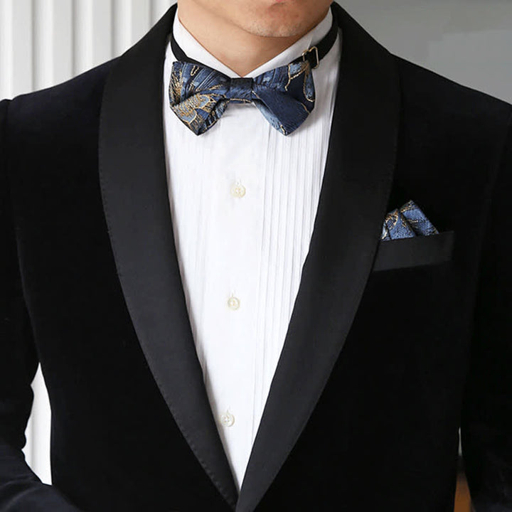 Men's Blue & Gold Bright Floral Jacquard Bow Tie - image 6