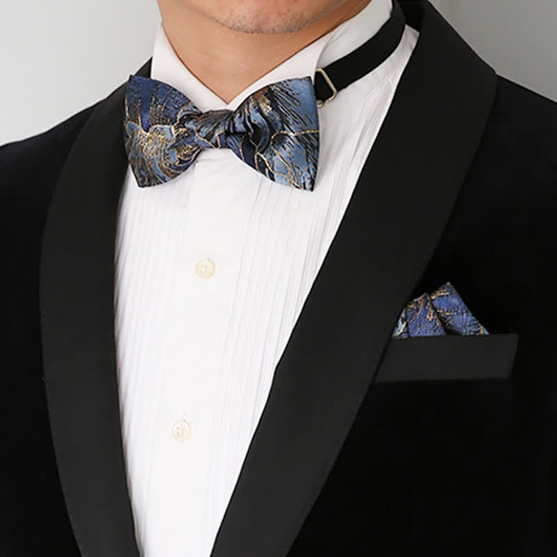 Men's Blue & Gold Bright Floral Jacquard Bow Tie - image 1