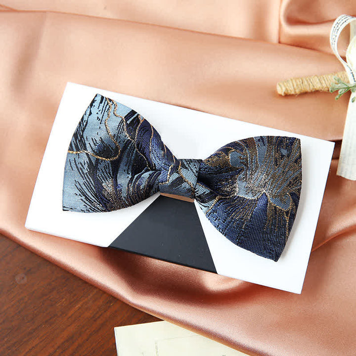 Men's Blue & Gold Bright Floral Jacquard Bow Tie - Style #1 - image 2