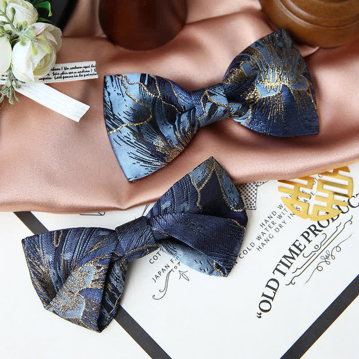 Men's Blue & Gold Bright Floral Jacquard Bow Tie - image 0