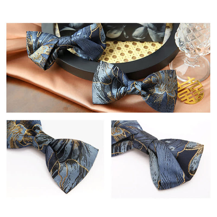 Men's Blue & Gold Bright Floral Jacquard Bow Tie - image 4