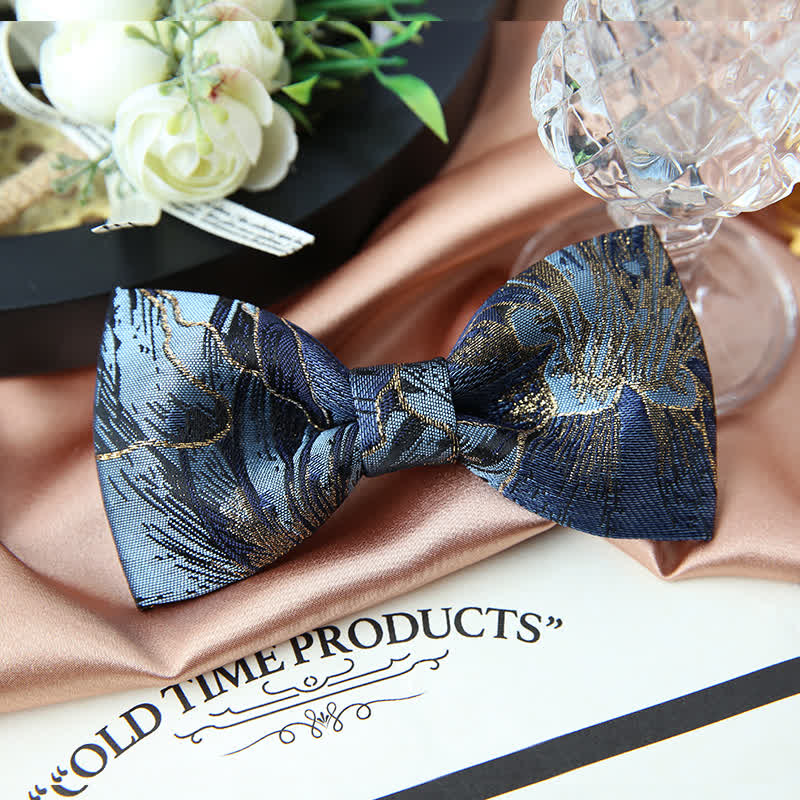 Men's Blue & Gold Bright Floral Jacquard Bow Tie - image 3