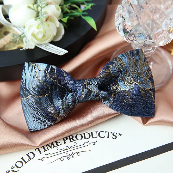 Men's Blue & Gold Bright Floral Jacquard Bow Tie - image 3