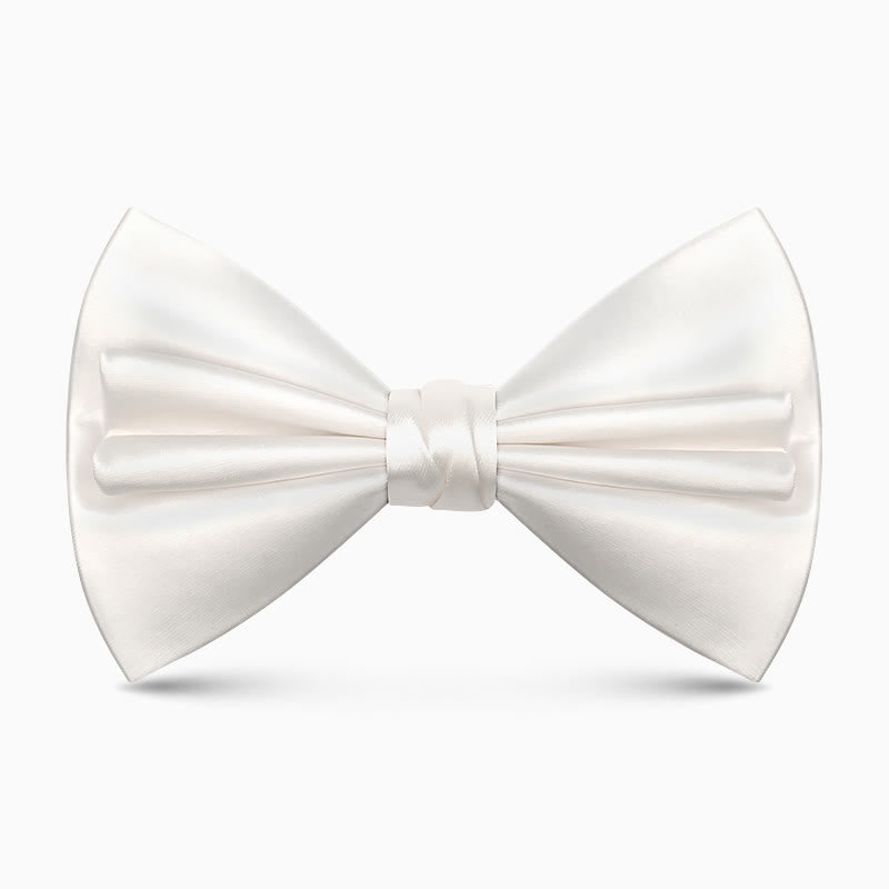 Men's Unique Double Layers Wrinkle Solid Color Bow Tie - Ivory - image 12