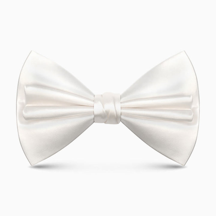 Men's Unique Double Layers Wrinkle Solid Color Bow Tie - Ivory - image 12