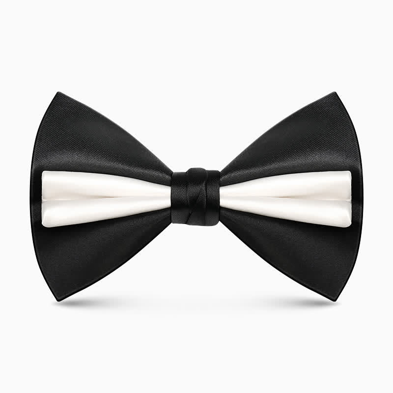 Men's Unique Double Layers Wrinkle Solid Color Bow Tie - Black & White - image 7