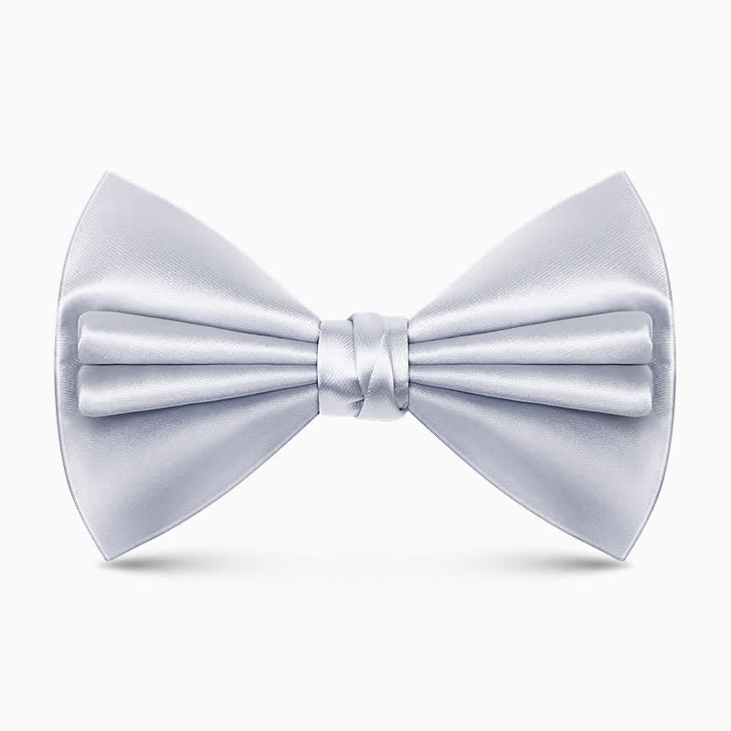 Men's Unique Double Layers Wrinkle Solid Color Bow Tie - White - image 10