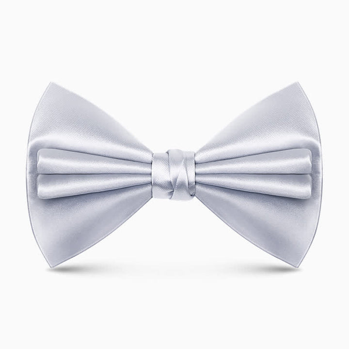 Men's Unique Double Layers Wrinkle Solid Color Bow Tie - White - image 10