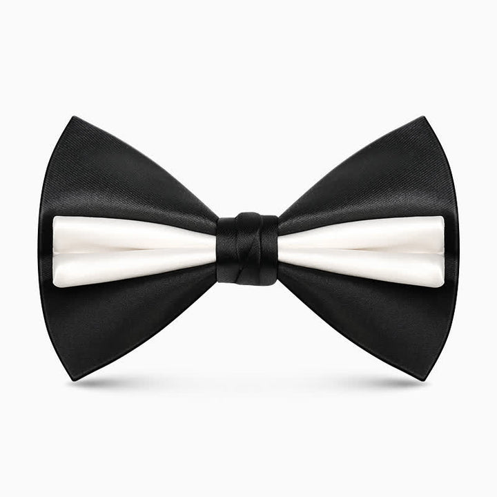 Men's Unique Double Layers Wrinkle Solid Color Bow Tie - Black & White - image 7