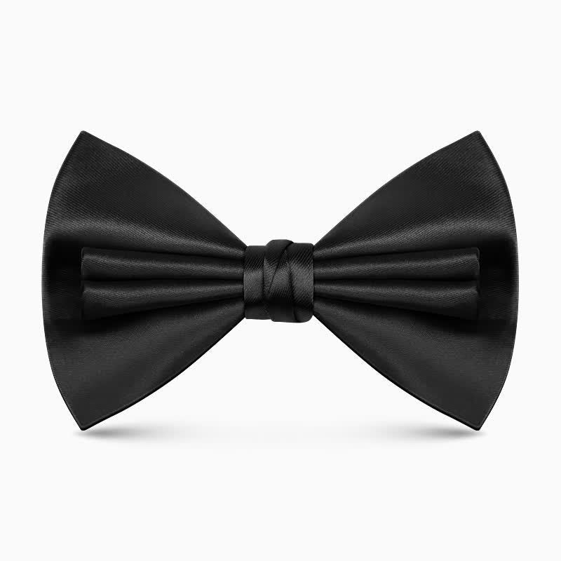Men's Unique Double Layers Wrinkle Solid Color Bow Tie - Black - image 6