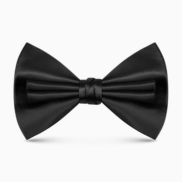 Men's Unique Double Layers Wrinkle Solid Color Bow Tie - Black - image 6