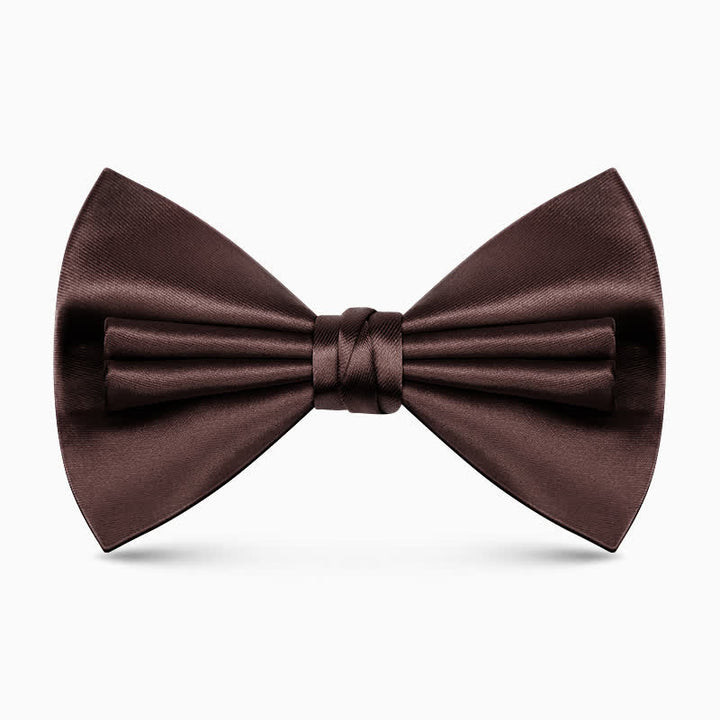 Men's Unique Double Layers Wrinkle Solid Color Bow Tie - Dark Brown - image 0