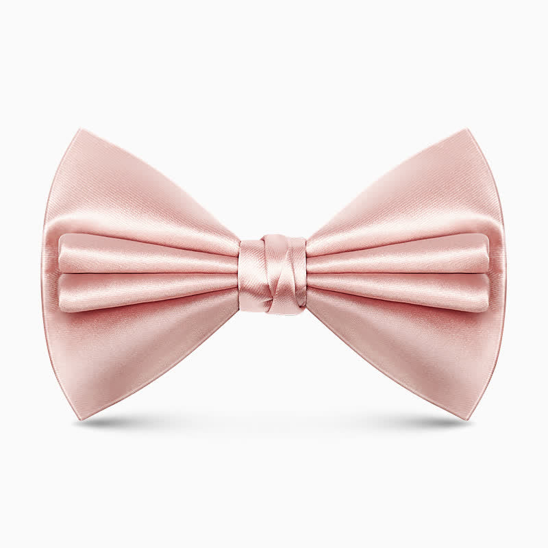 Men's Unique Double Layers Wrinkle Solid Color Bow Tie - Pink - image 11
