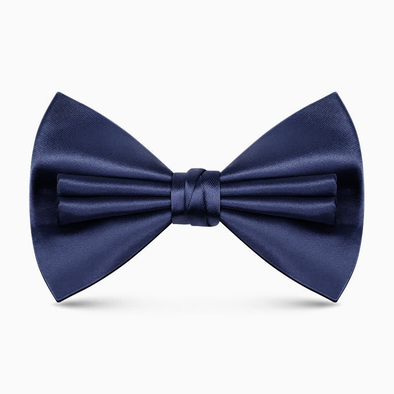 Men's Unique Double Layers Wrinkle Solid Color Bow Tie - Navy - image 8