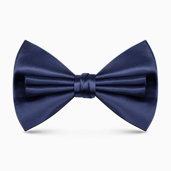 Men's Unique Double Layers Wrinkle Solid Color Bow Tie - Navy - image 8