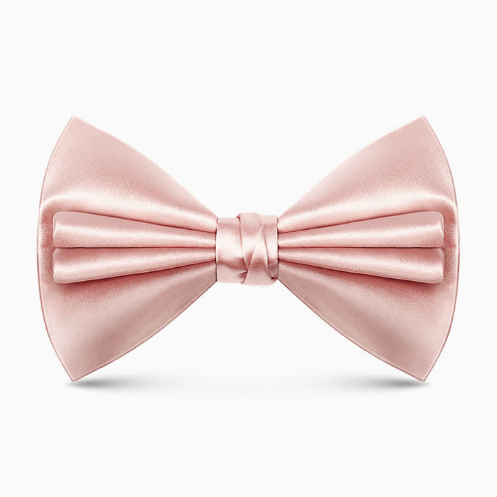 Men's Unique Double Layers Wrinkle Solid Color Bow Tie - Pink - image 11