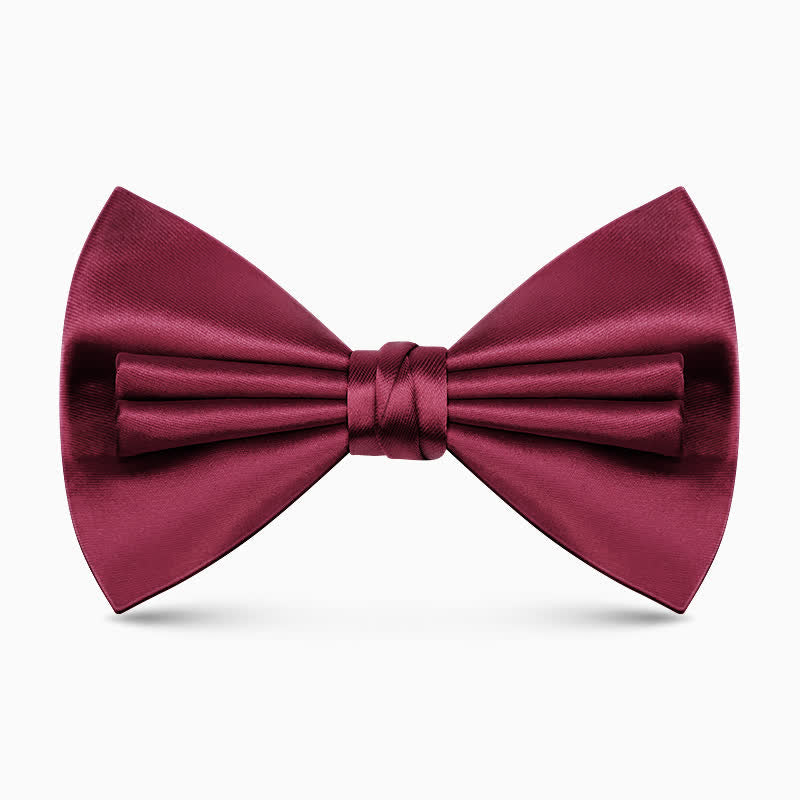 Men's Unique Double Layers Wrinkle Solid Color Bow Tie - Burgundy - image 2