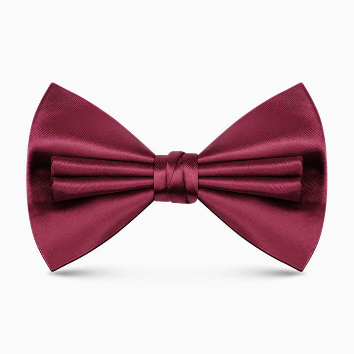 Men's Unique Double Layers Wrinkle Solid Color Bow Tie - Burgundy - image 2