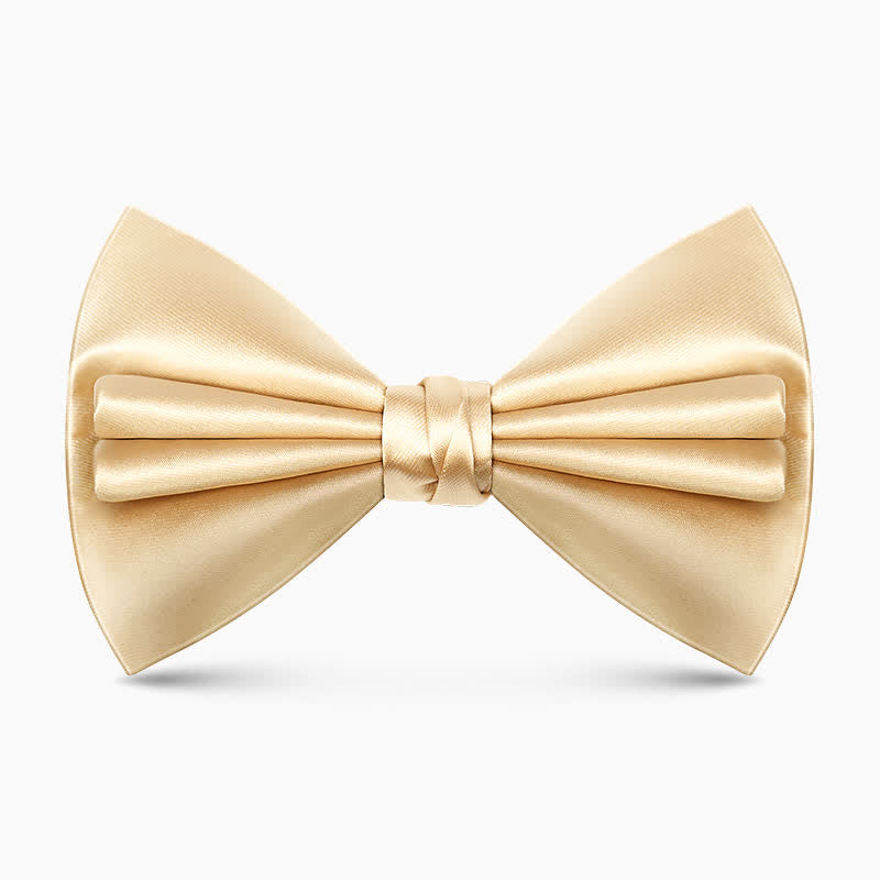 Men's Unique Double Layers Wrinkle Solid Color Bow Tie - Champagne - image 9