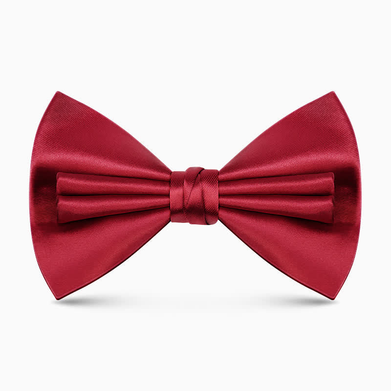 Men's Unique Double Layers Wrinkle Solid Color Bow Tie - Red - image 5